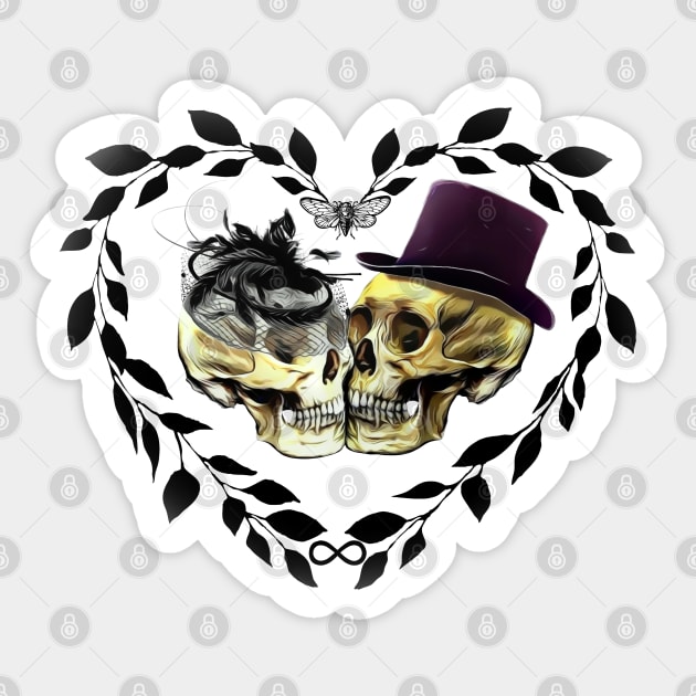 Eternal love, Vintage Lovers skeletons, lovers, cool skulls, bones, romance skull Sticker by Collagedream